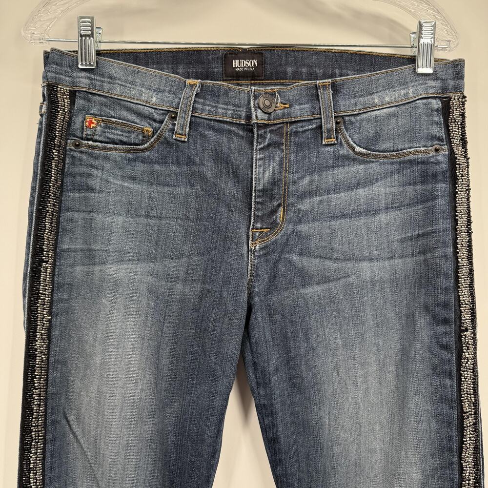 Hudson Luna Super Skinny Crop Jeans Womens 29 Blue Glam Embellished Side Stripe - Picture 5 of 14